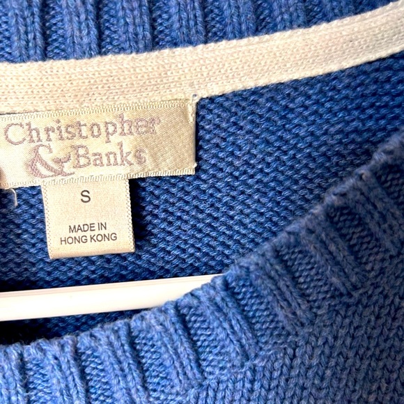 Christopher & Banks Men’s Sweater Blue Off- White Striped Long Sleeve Size S - Picture 3 of 10